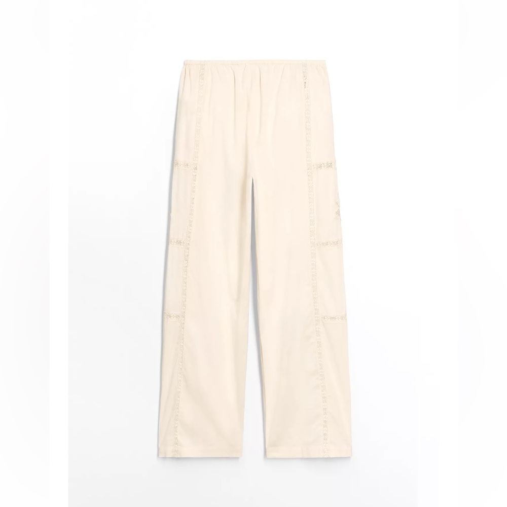 Zara oyster-white floral embroidered lace pants